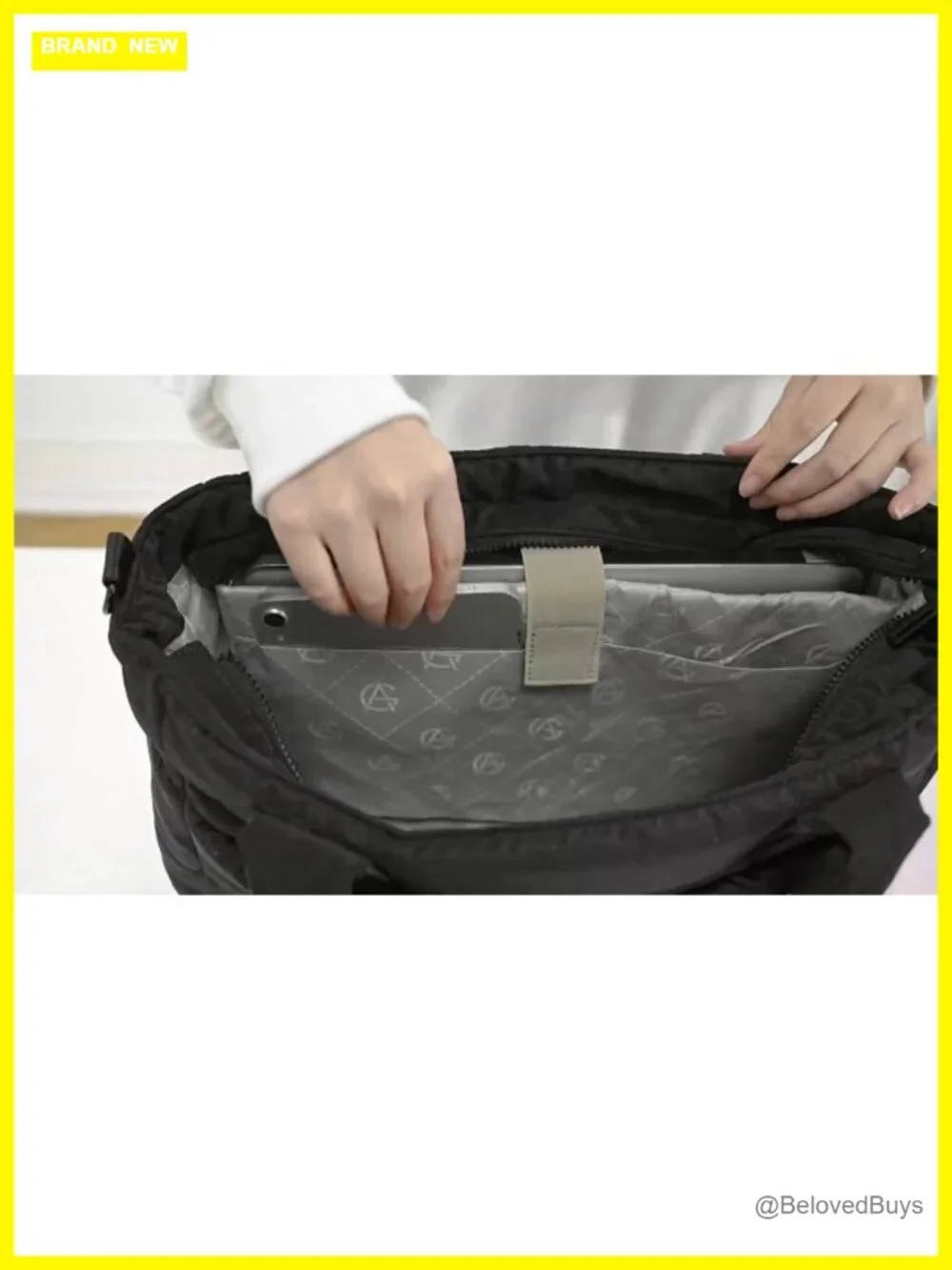 Quilted Puffer Tote Bag with 40oz Tumbler Holder Lightweight Water-Resistant